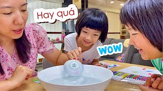 Vẽ hình trên mặt nước , thí nghiệm với bút lông cùng Phương Phương