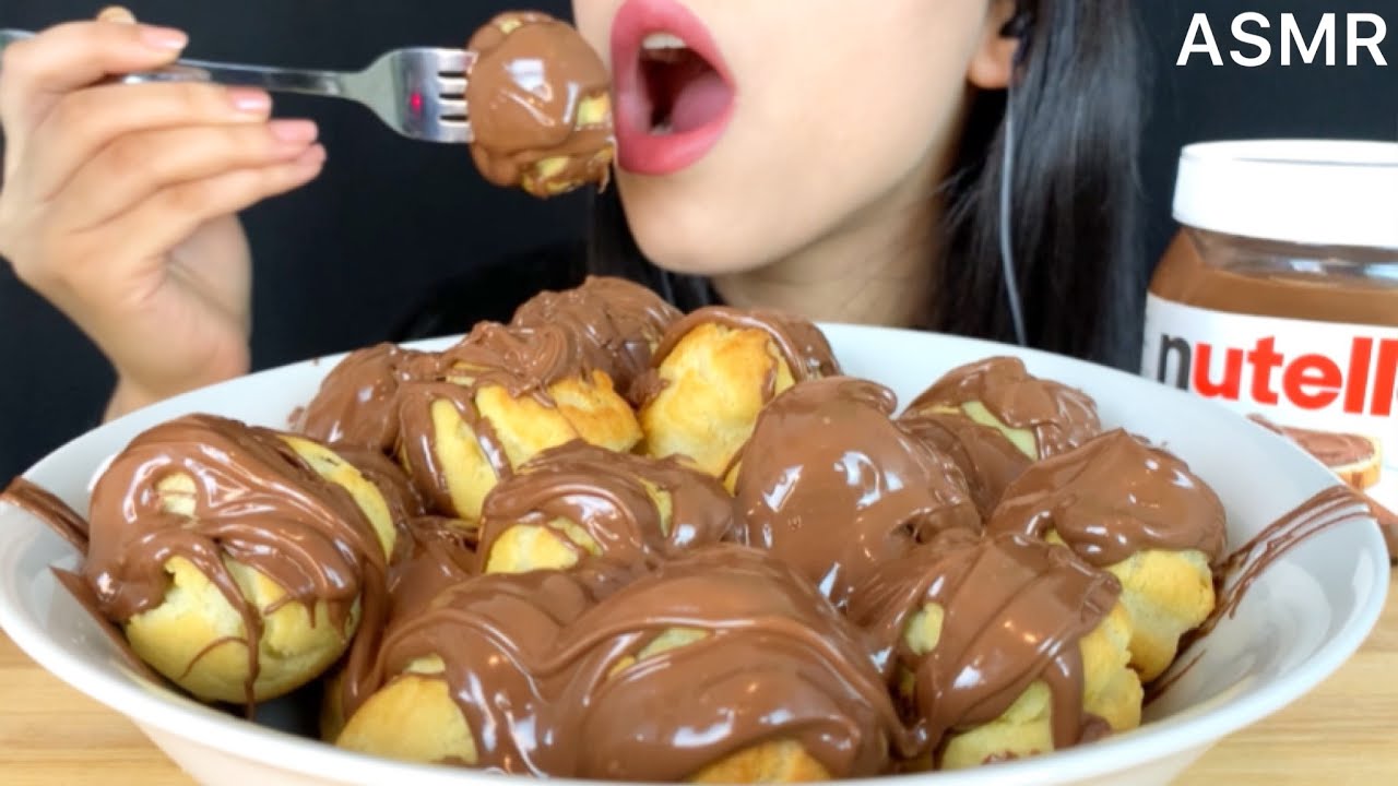 ASMR Profiteroles + Nutella and Milk😋 | Mukbang (Eating Sounds)