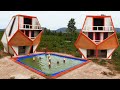 Takes about 90 Days We To Build 3-Story Modern Mud House And Swimming Pool Design With Fire & Color