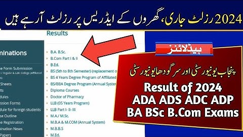 Result of ADA ADS ADC ADP 2024 Exams | PU & UoS Result of BA BSc B.Com Exams