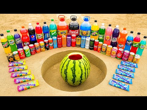 Watermelon vs Big Coca-Cola, Fanta, Chupa Chups, Monster, Mtn Dew, Sprite and Mentos Underground!