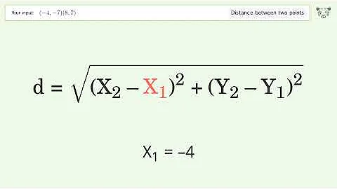 Find the distance between two points p1 (-4,-7) and p2 (8,7): Step-by-Step Video Solution