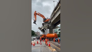 Excavator falls off! #fail #construction
