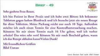 Learn German with Bilal:- German  Brief 49 - A1, A2, B1, B2, C1, C2