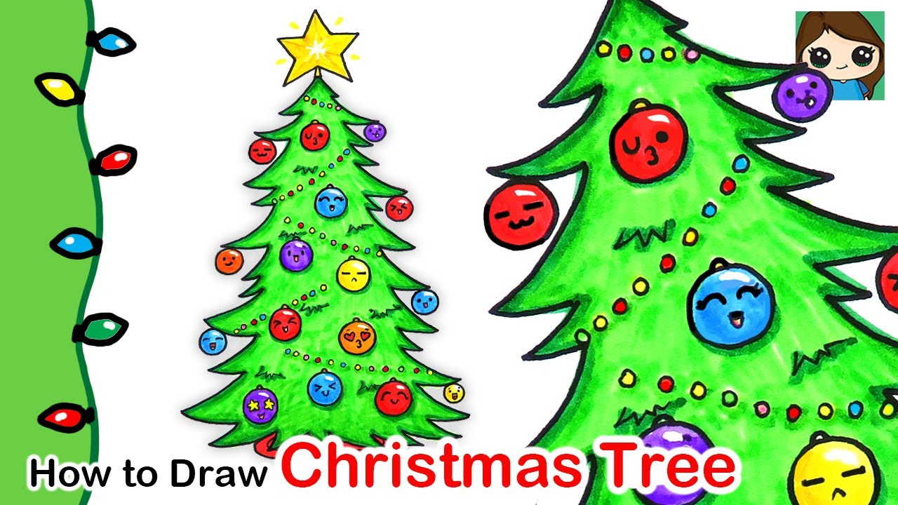 Cute christmas tree drawing. Cute cartoon hand drawn christmas tree drawing.  sweet vector black and white christmas tree | CanStock