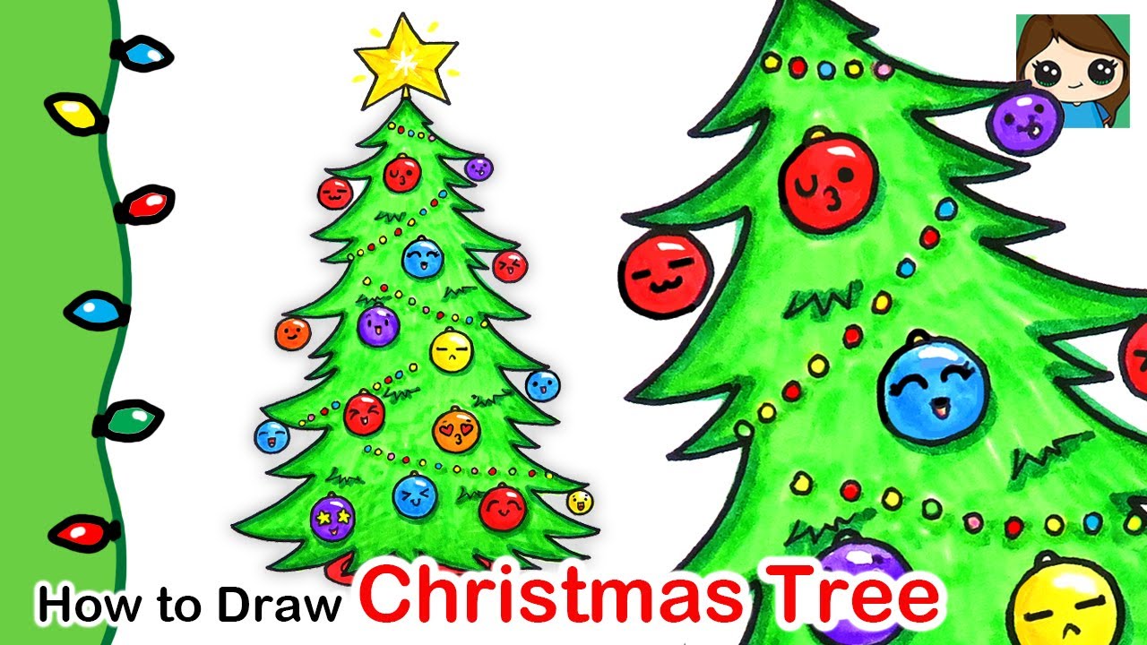 HOW TO DRAW CHRISTMAS TREE KAWAII EASY AND BEAUTIFUL - Drawing to