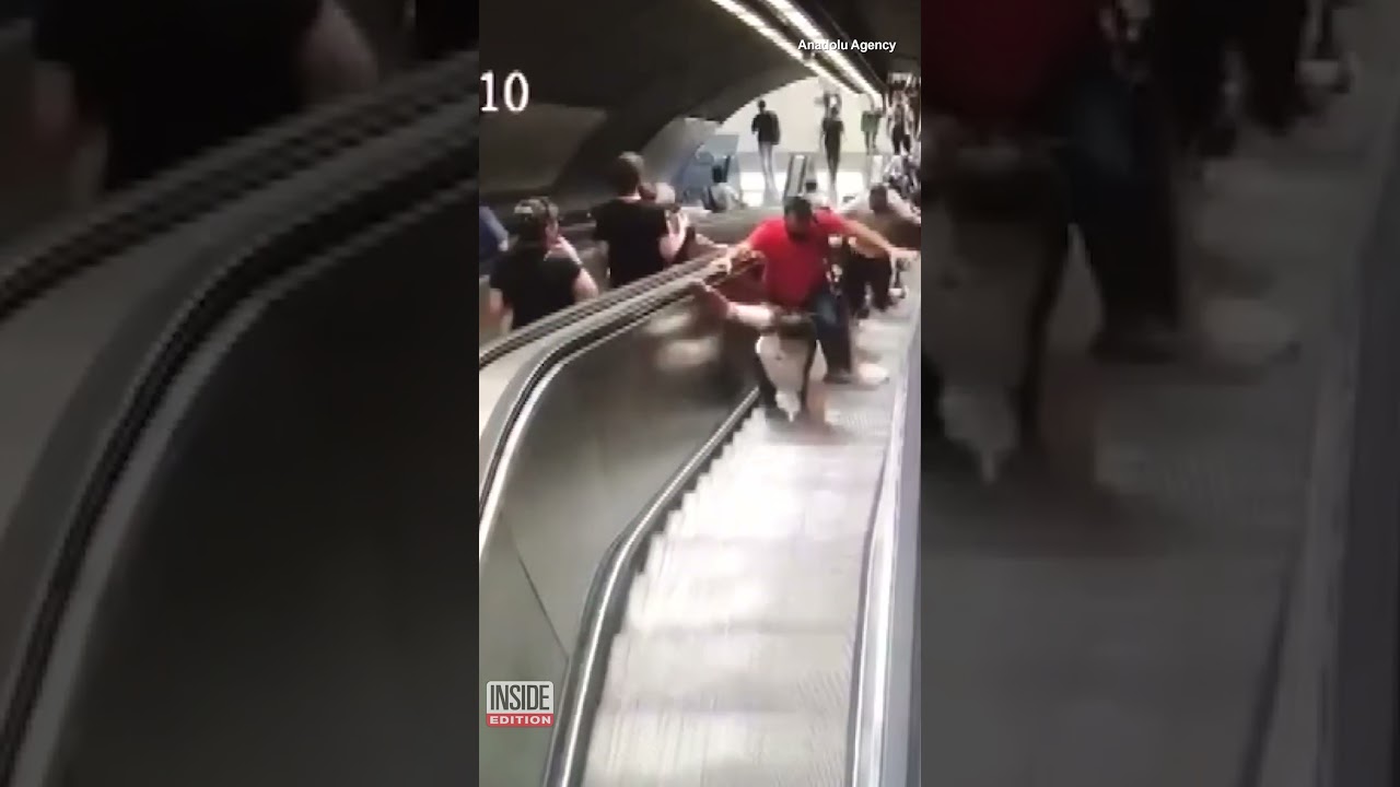 Riders Fall on Top of Each Other When Escalator Malfunctions #shorts