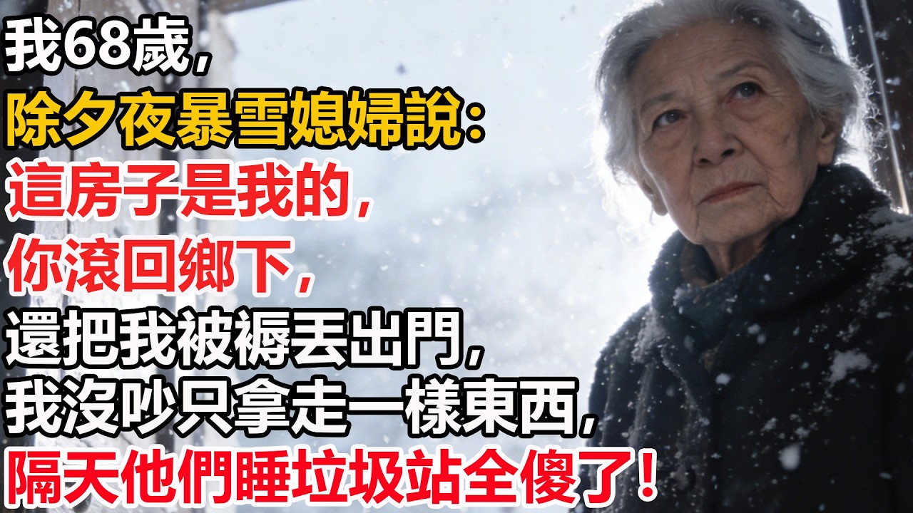 我68歲，除夕夜暴雪媳婦說：這房子是我的，你滾回鄉下，還把我被褥丟出門，我沒吵只拿走一樣東西，隔天他們睡垃圾站全傻了！