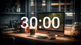 Computer desk with relaxing rain sound (빗소리) - 30 minutes countdown timer
