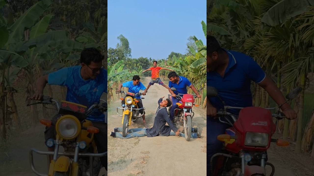 The two wheels of the bike were lifted by his two legs. 