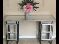DIY Console Table using mirror contact paper, two high end tables, and a door mirror.