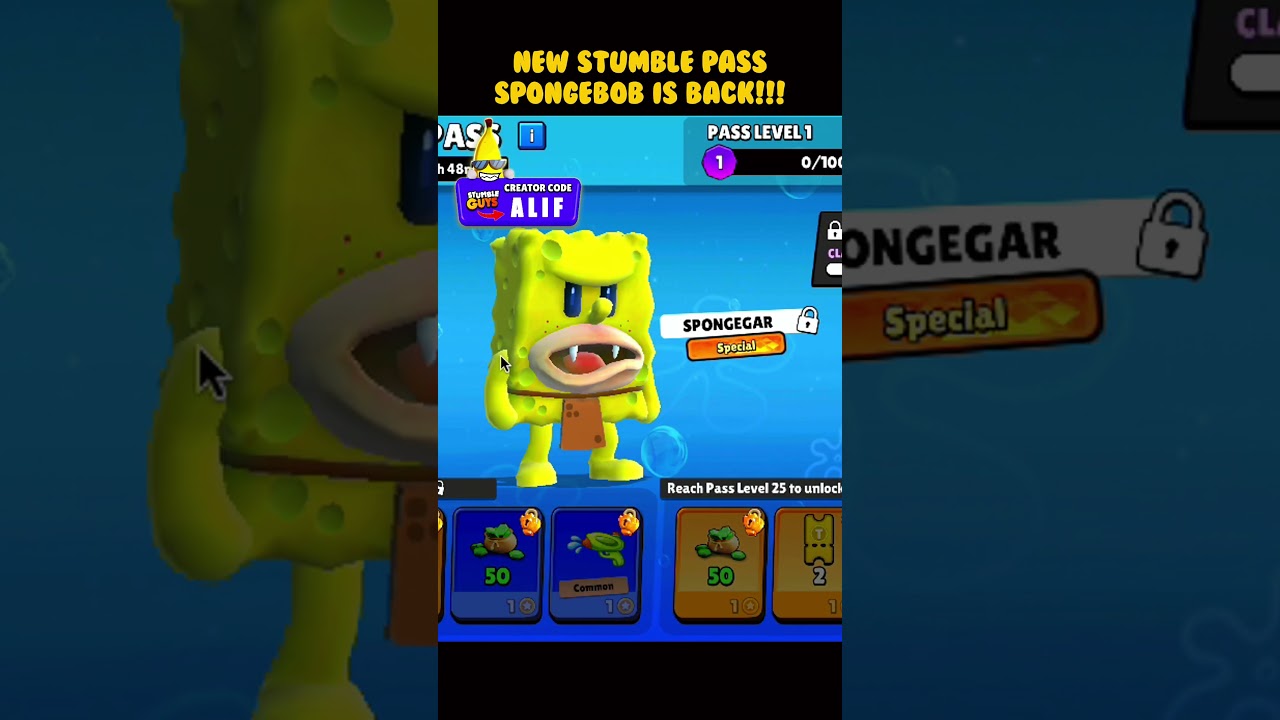 SpongeBob is back 😱 new stumble pass SpongeBob & emote special karate 😊