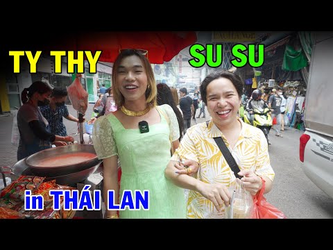 Ty Thy gặp Su Su tại Thái Lan chợ ẩm thực nhiều món ăn ngon – Ty Thy Vlog Gỏi đu đủ