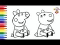 Cómo dibujar a Peppa Pig y Suzy Sheep con una caja de regalo, Peppa Pig para niños@dibujos-felices