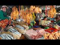 Walk Around Cambodian Morning Market Scenes On National Road No  4, Khmer Food