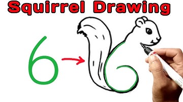 How to draw a squirrel easy | squirrel drawing easy from number 6 | Draw squirrel easily