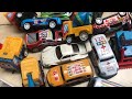 toy video || racing cars, of various colors, ambulances, double-decker buses etc