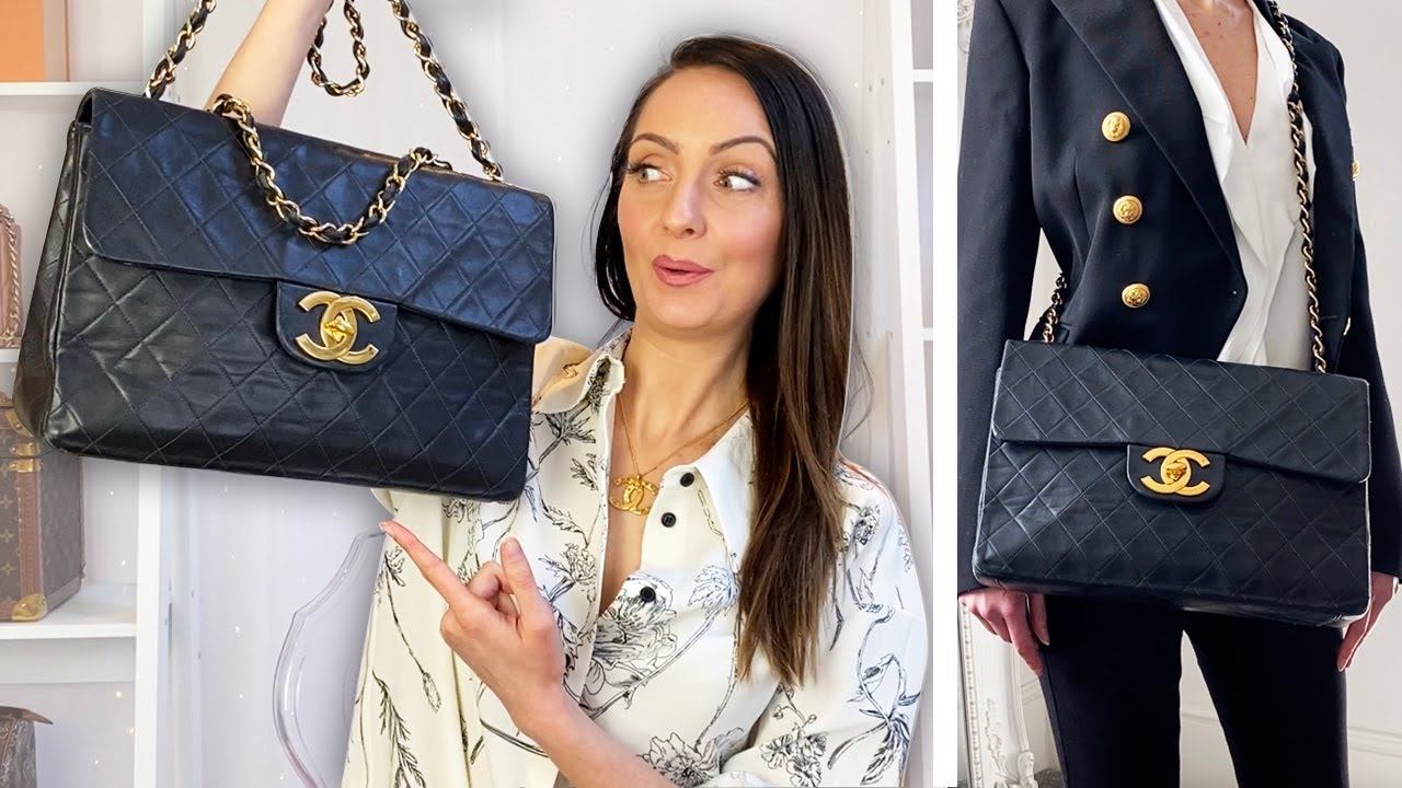 Chanel Vintage Classic Flap Jumbo XL Bag Review & Outfits 💃 - YouTube