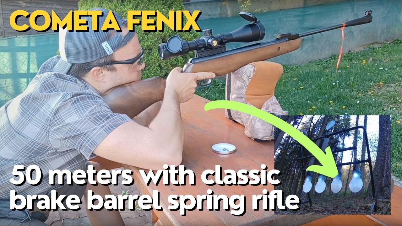 Shooting target at 50 meters with classic break barrel spring rifle