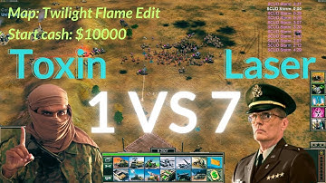 Toxin 1 VS 7 Laser Hard Bots AI map Twilight Flame Edit C&C Generals Zero Hour Gameplay
