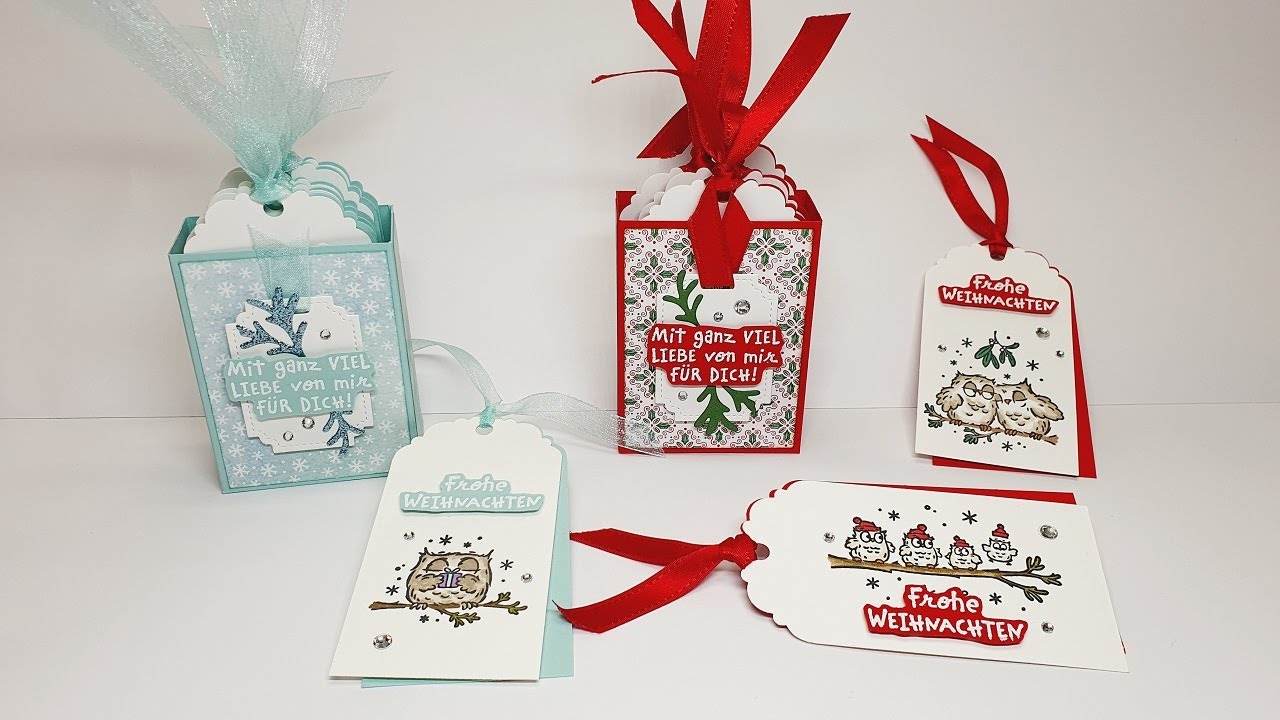 5 Stück Geschenanhänger Weihnachten Handgemacht Stampin up Eulenfest Eule