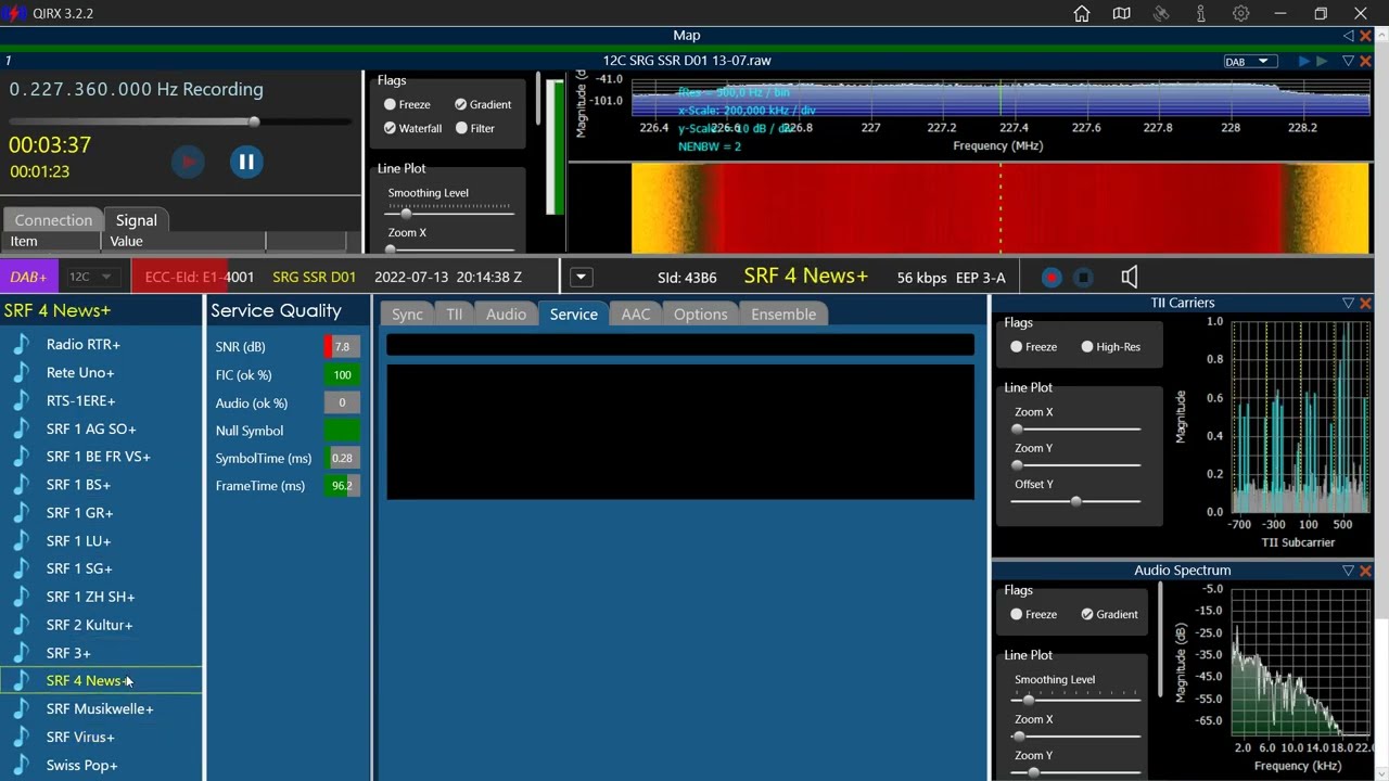 [DAB+] Reception of "SRG SSR D01" (Switzerland) near Lyon, France | +270km • 13/07/2022