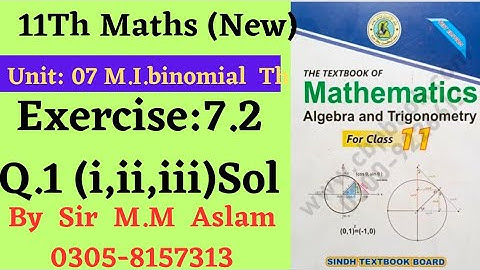 11th grade Maths(New): unit 07, M.Induction & binomial Th.Exercise:7.2 Q.1(i,ii,iii) Solution