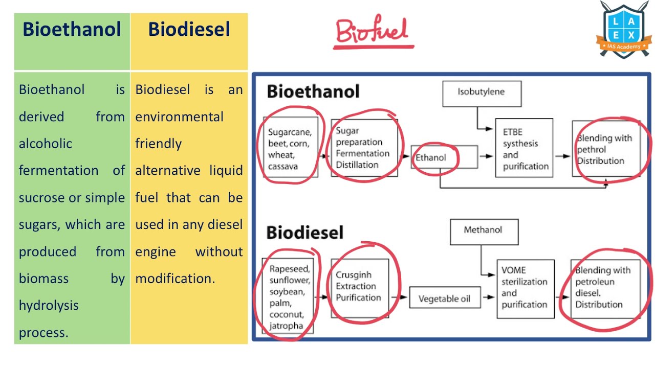 Production process of bioethanol and its blending with conventional fuels.