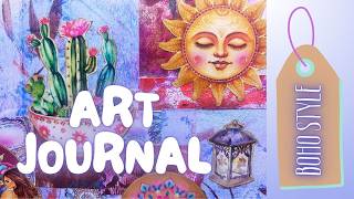 🌻 Boho Hippie Art Journal Spread | Gelli Prints, Archival Inks & My Cut & Collage Book 🌸✨