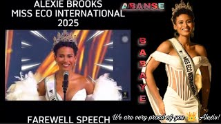ALEXIE BROOKS FAREWELL SPEECH AS MISS ECO INTERNATIONAL 2025👑‼️Watch as our very own "Abanse Babae"👑