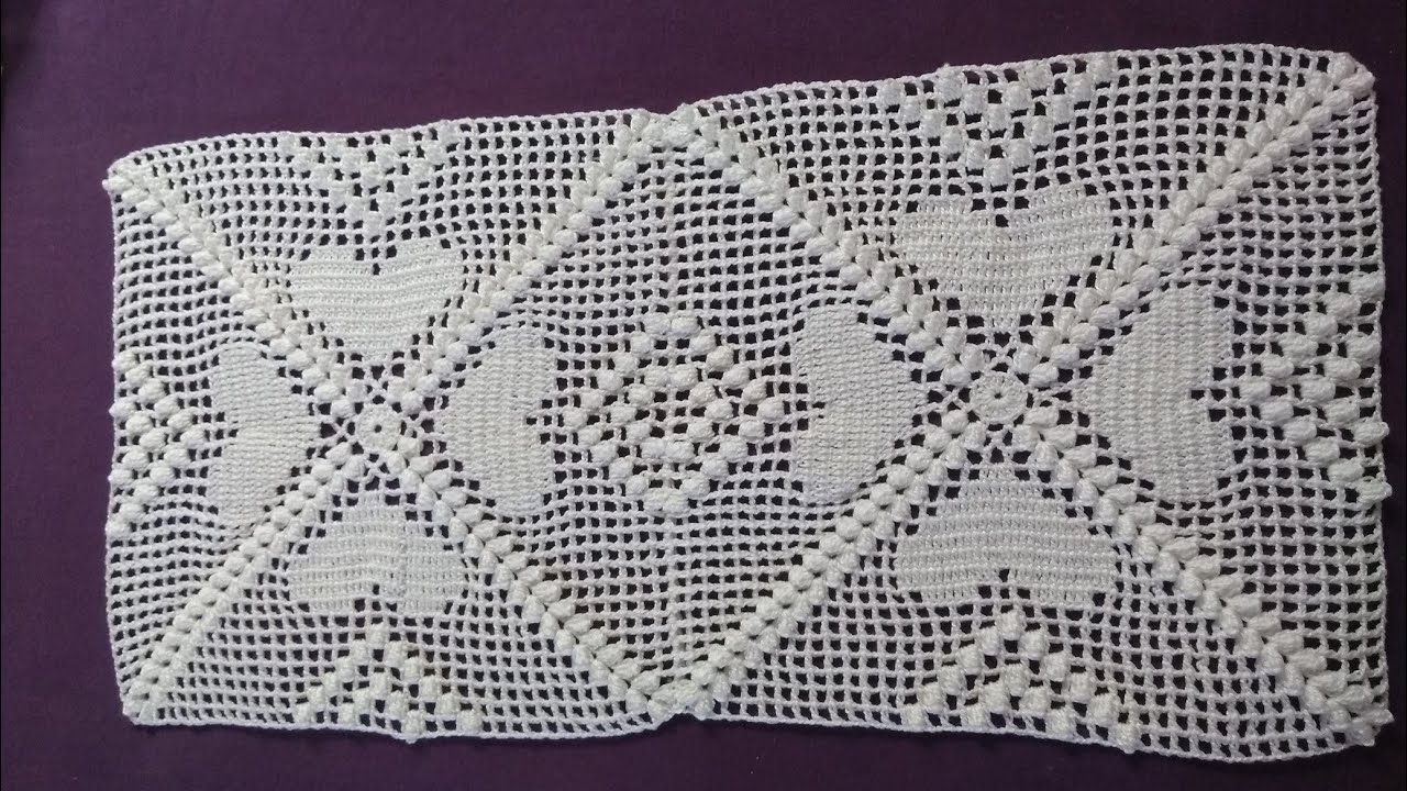 Passo a passo de Square de crochê(parte 3), de motivo de coração e ponto pipoca