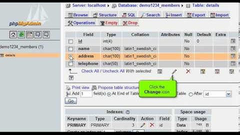 Modifying fields in database tables with phpMyAdmin