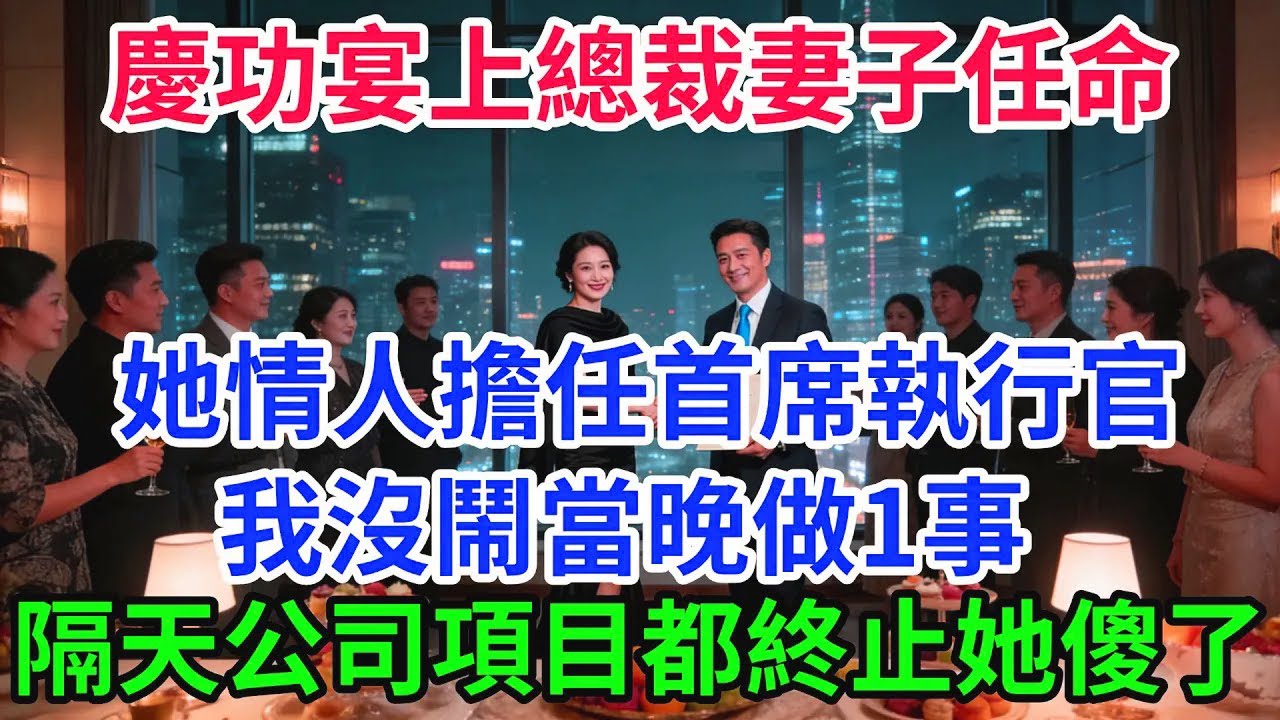 慶功宴上總裁妻子任命，她情人擔任首席執行官，我沒鬧當晚做1事，隔天公司項目都終止她傻了【一窗昏曉】