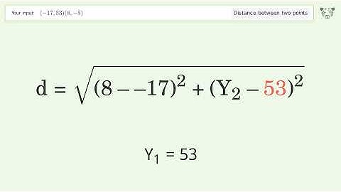 Find the distance between two points p1 (-17,53) and p2 (8,-5): Step-by-Step Video Solution