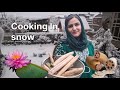 Kashmiri lotus stem curry  kamal ki sabzi cooking in snow  kashmiri yakhni 