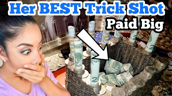 HER BEST TRICK SHOT EVER ... Playing The High Limit Coin Pusher Jackpot WON MONEY