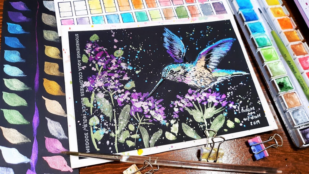 WOW! Black Watercolor Paper?!? Real-Time Hummingbird Tutorial 