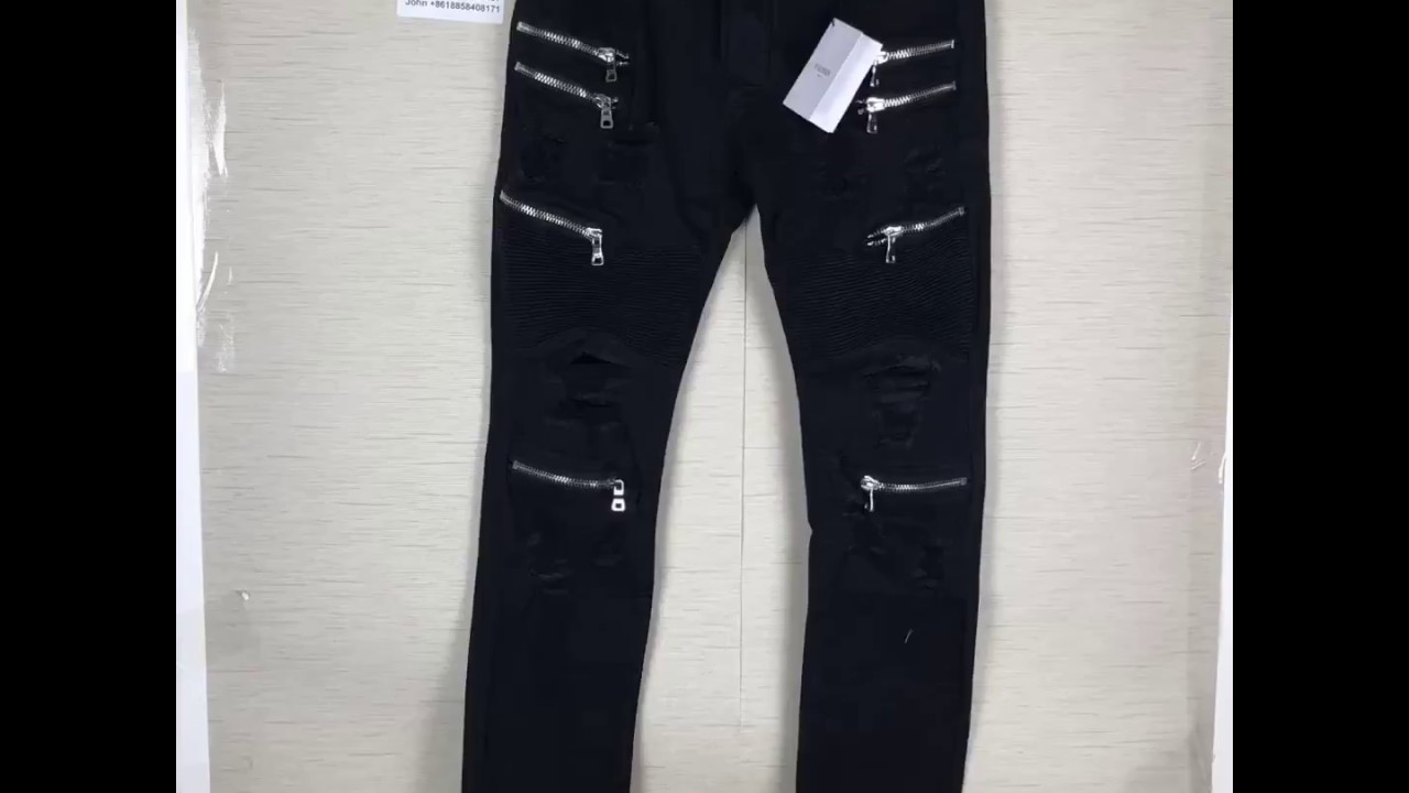 Balmain spring and summer trend men's jeans, zippers, body building, casual fashion, small pants.