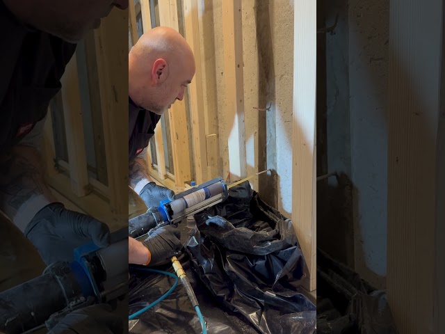 Foundation crack injection repair in progress — Attack A Crack