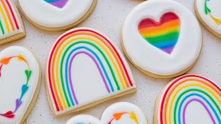 11 Rainbow Pride Sugar Cookies decorated with royal icing. Compilation of my favorite Pride videos