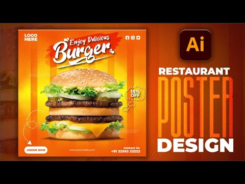 Illustrator CC Tutorial | Graphic Design | Restaurant Burger Poster ...