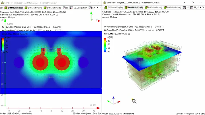 Localization of differential and common mode in differential vias with two stitching vias