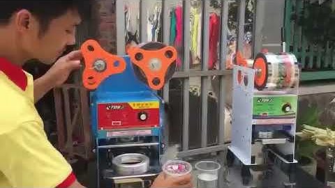 Máy dán ly nước sâm, máy dán miệng ly nhựa, máy dán ly bán tự động,máy dán cốc trà sữa nước mía