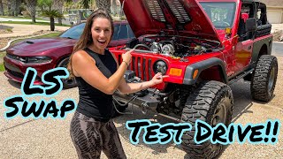 My LS Swapped Jeep Is ALIVE!! Test Fire and TEST DRIVE