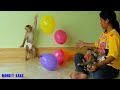 Very Wonderful Smart Kako And Baby Luna Playing Balloon Very Happy With Mom