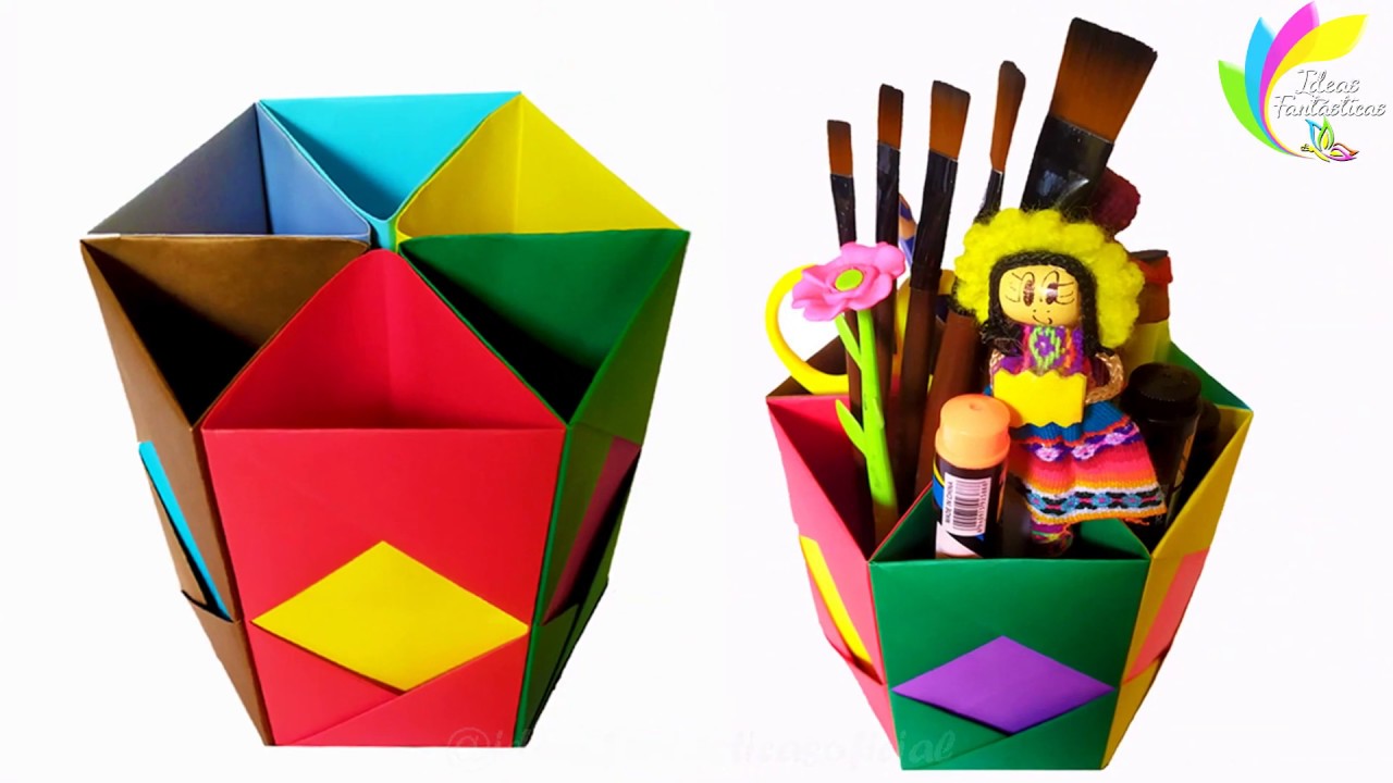 ORIGAMI PORTALAPICES / ÚTILES ESCOLARES DE PAPEL (MANUALIDADES DE PAPEL