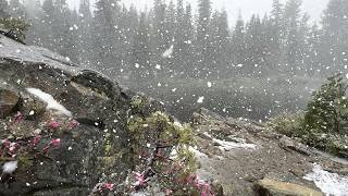 THUNDER STORM WITH SNOW ON A MOUNTAIN LAKE. #rain #snow #asmr