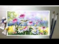 Watercolor Painting - Dancing Daisies-How to Use Masking Fluid- Tutorial for Step by Step