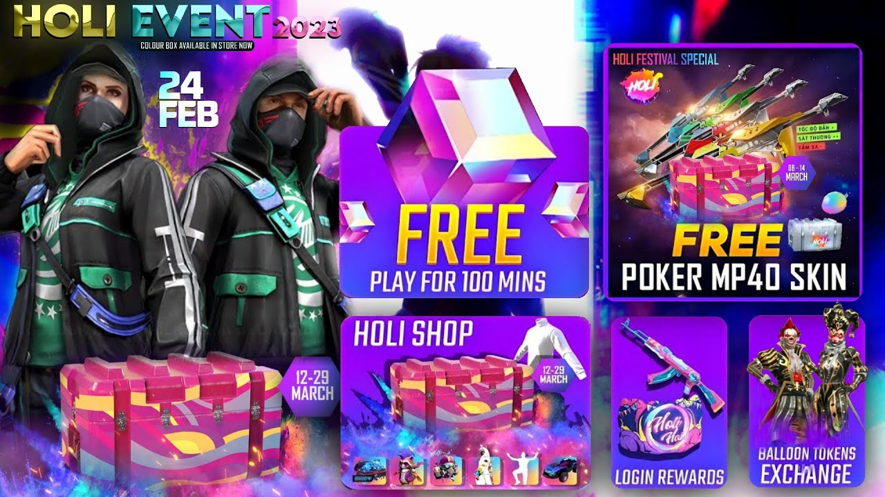 HOLI EVENT 2023 FREE FIRE REWARDS | FF NEW EVENT | FREE FIRE NEW EVENT | FREE FIRE NEW EVENT TODAY