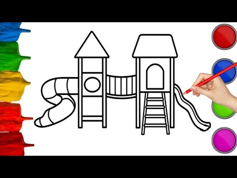 How to Draw a Playground set with Slide and Swing Easy | Simple Slide ...